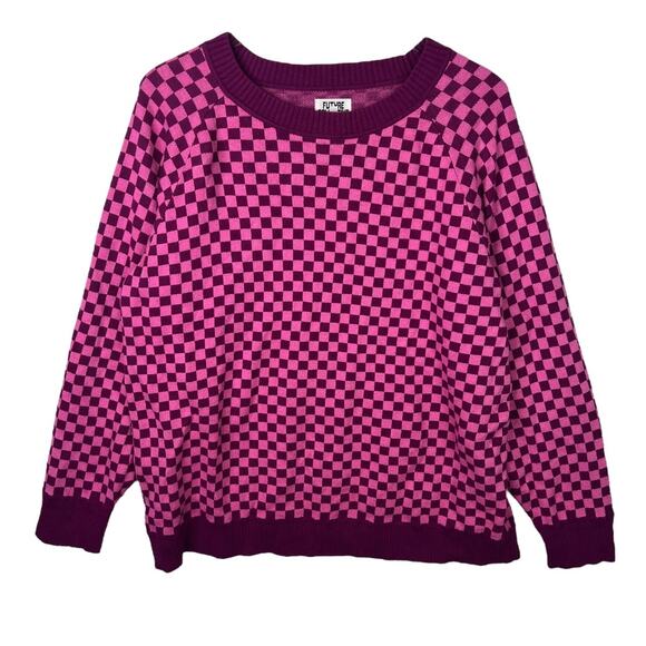 Future Collective Gabriella Karefa-Johnson Pink Purple Checkerboard Sweater 1X - Picture 1 of 6